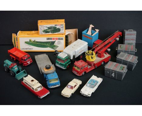 Small group of play worn diecast &amp; plastic models to include Corgi, Dinky etc, together with boxed Airfix HO-OO scale Lan