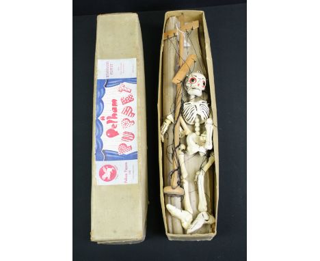 Original boxed Pelham Puppet Skeleton puppet in a gd condition with some string tangle &amp; wear, fair box 