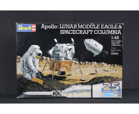 Boxed &amp; unbuilt Revell Apollo : Lunar Module Eagle &amp; Spacecraft Columbia 1:48 plastic model kit no. 04808 25th annive