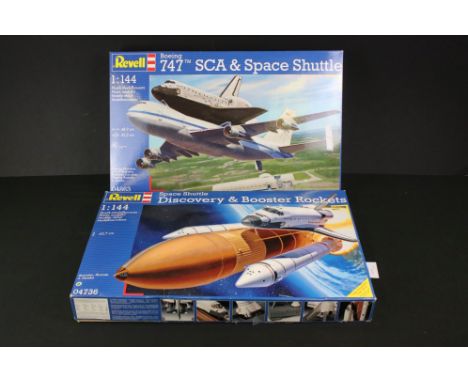 Two Boxed &amp; unbuilt Revell 1:144 space shuttle plastic model kits to include 04863 Boeing 747 SCA &amp; Space Shuttle (se
