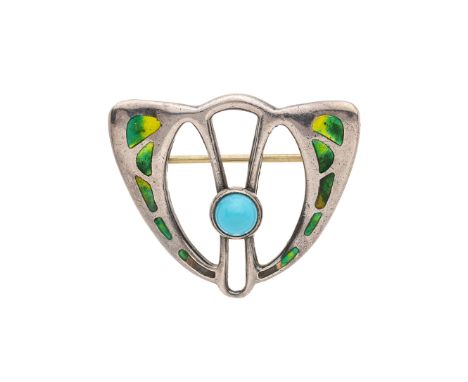 Charles Horner, an Art Nouveau silver, turquoise and enamel openwork brooch, maker's mark for Charles Horner, hallmarks for C