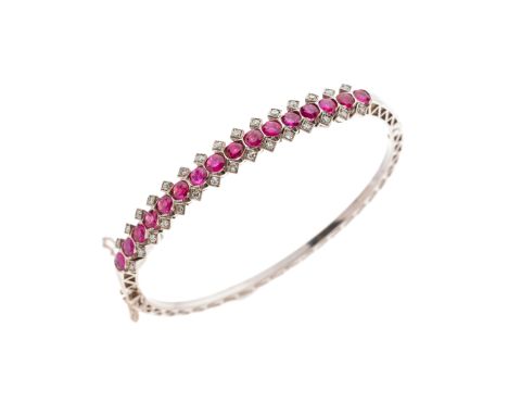 A mid 20th century Burmese ruby and single-cut diamond hinged bangle, with report from GCS, stating Myanmar (Burma), no indic
