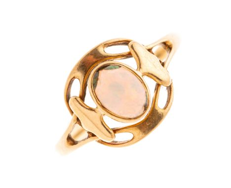 Murrle Bennett & Co., an Art Nouveau 18ct gold opal cabochon single-stone ring, maker's mark for Murrle Bennett & Co., stampe