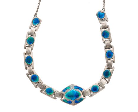 Murrle Bennett & Co., an Art Nouveau silver and enamel necklace, maker's mark for Murrle Bennett & Co., stamped 950, design a