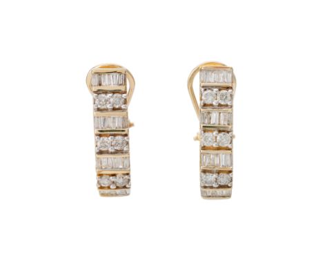 A pair of vari-cut diamond half hoop clip earrings, estimated total diamond weight 1ct, mount stamped 14K, 2.1cm, 6.3gConditi