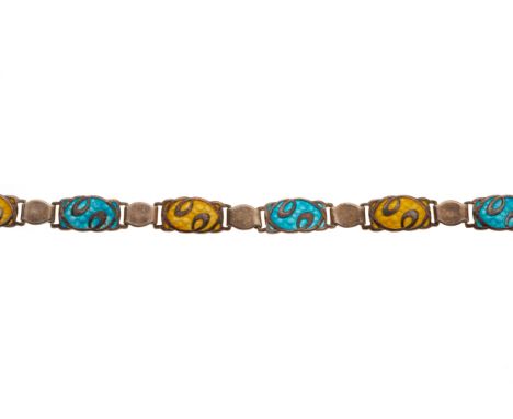 James Fenton, an Art Nouveau silver and polychrome enamel bracelet, maker's mark for James Fenton, hallmarks for Birmingham 1