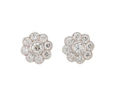 A pair of brilliant-cut diamond floral cluster earrings, estimated total diamond weight 2.30ct, H-I colour, SI clarity, 1.3cm