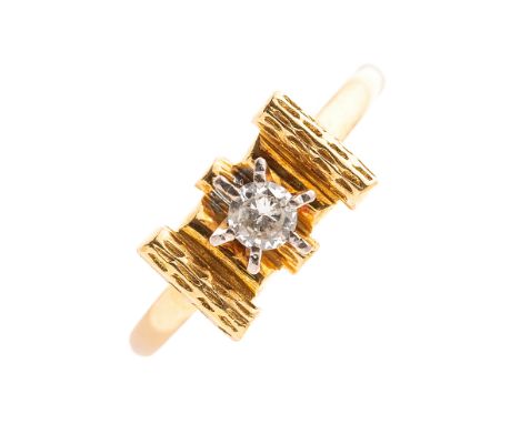 A mid 20th century 18ct gold circular-cut diamond single-stone ring, with textured stepped sides, diamond estimated weight 0.