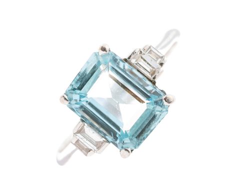 An 18ct gold aquamarine and diamond dress ring, aquamarine estimated weight 2.30ct, based on estimated dimensions of 9.2 by 7