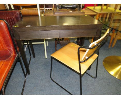 A MODERN TWO DRAWER CONSOLE TABLE WITH A MODERN CHAIR (2)
