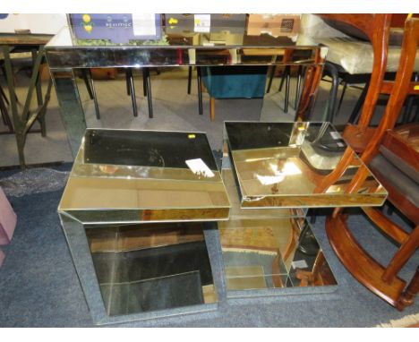A MODERN MIRRORED CONSOLE TABLE W-102 CM AND TWO SIMILAR TABLES - AS FOUND (3)
