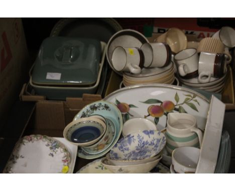 TWO TRAYS OF ASSORTED CERAMICS TO INC A ROYAL WORCESTER EVESHAM, DENBY ETC