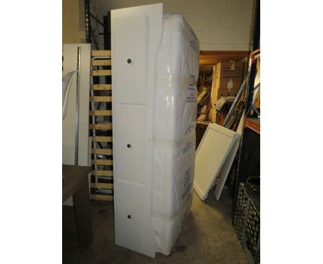 A MODERN WHITE SINGLE BED WITH MATTRESS - NOT CHECKED