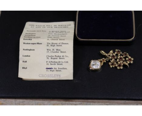 A VINTAGE ROTARY 9CT GOLD BROOCH WATCH WITH ORIGINAL BOX AND PAPERS