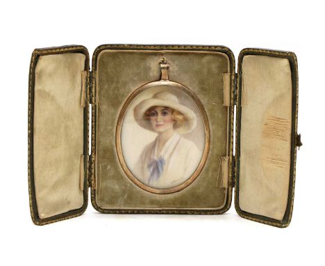 Ethel C Brisley (ex.1908-1940)Portrait of a lady, in a white dress and hatsigned 'E C Brisley' l.r., miniature on ivory7.4 x 