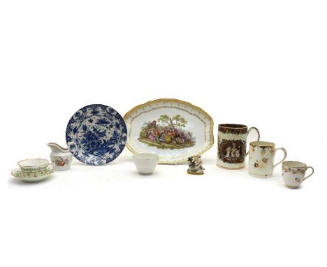 A collection of English and Continental porcelain, 18th century and later, to include a shaped tray, probably mid-late 19th c