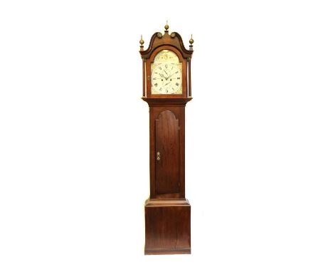 A 19th century mahogany longcase clock, the arched painted dial inscribed 'R Morris, Shrewsbury', with eight day movement, pe