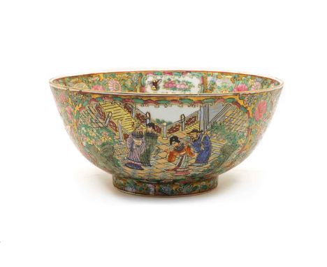 A Chinese famille rose porcelain bowl, early to mid-20th century, decorated with figural scenes, printed mark, 30.5cm diamete