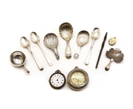 A quantity of caddy spoons, some silver, one of shell form, London, 1827, possibly by William Chawner II, another of shell fo