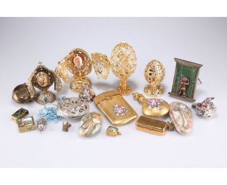 A Limoges porcelain gilt and enamel perfume bottle and matching card case, each 12cm long; a Limoges porcelain gilt box and c