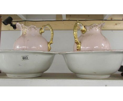 2 jug and basin sets, a/f.