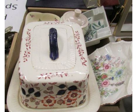 A tray of ceramic items including Poole pottery.
