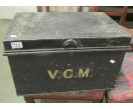 An old tin trunk.