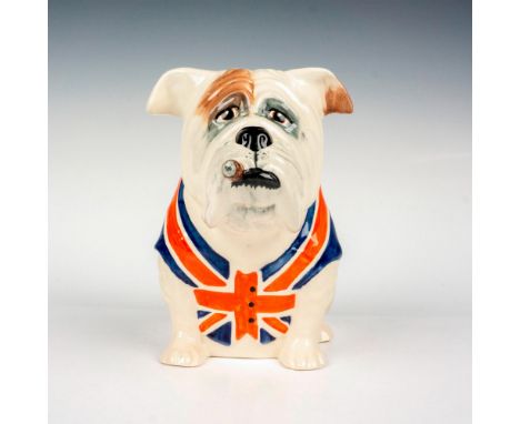 Fabulous vintage bulldog wearing Union Jack waistcoat with cigar in mouth. Manor Collectibles backstamp. Dimensions: 5"L x 8"