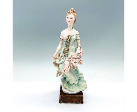 Limited edition. Art Nouveau series. Beautiful painted figure of a woman in a mint green dress holding a plumed feather fan. 