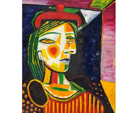 After Pablo Picasso, Girl with Red Beret, unsigned, oil on canvas, 62cm x 51cm.