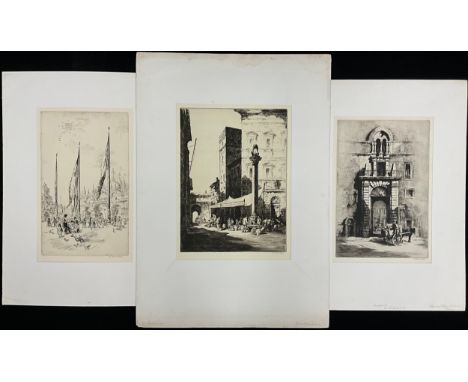 Sidney Tushingham (1884-1968), A group of three - Banners of St. Marks;  Doorway Palazzo Palermo;  Montefelcino, each signed 