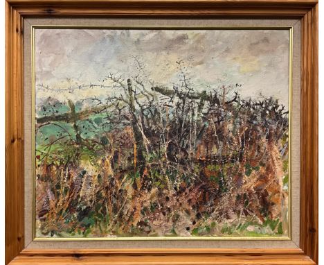 Pauline Wrigley (Impressionist School)Winter Hedge, green beginning, monogrammed PMW, oil on canvas, 45cm x 54.5cm.