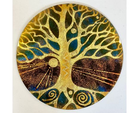 Joy Greenhalgh, a Greenhalgh Studio glass decorative wall disc, from the ‘Tree of life’ series - Gold fused within a glass pa