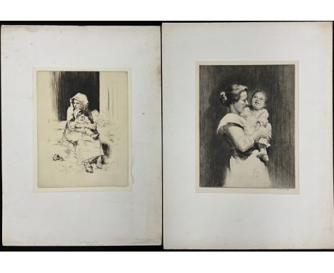 Sidney Tushingham (1884-1968), A pair, Mother and child in a doorway, and mother and baby, each signed in pencil lower right 