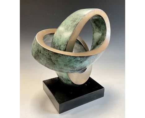 Dennis Westwood (1928-2021) Continuance Patinated Bronze Sculpture, black marble base, 35.5cm high, 30cm wide, 23cm deep.ARR 