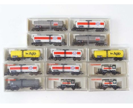 A group of FLEISCHMANN N Gauge German Outline petrol tank wagons - VG in G boxes (13)