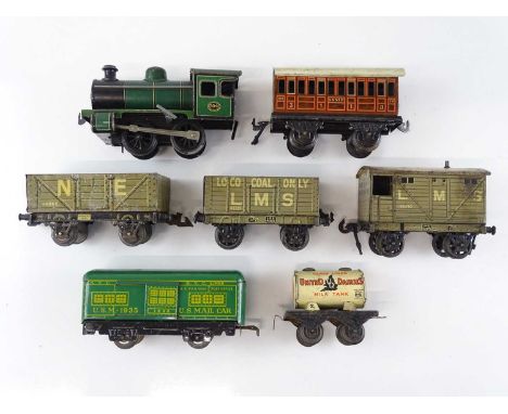A mixed selection of O Gauge rolling stock to include examples by BASSETT LOWKE, MARX and WELLS - G (unboxed) (7)