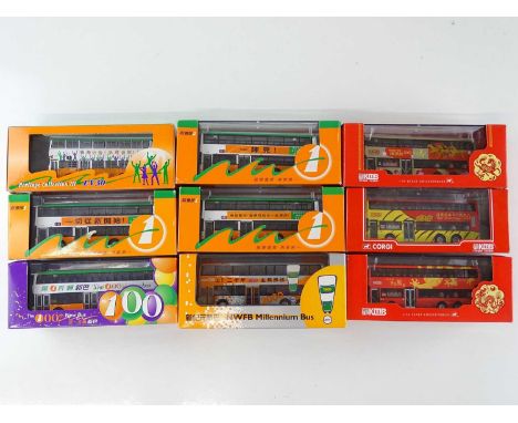 A quantity of CORGI OOC 1:76 scale buses, all Hong Kong examples - VG/E in VG boxes (9)