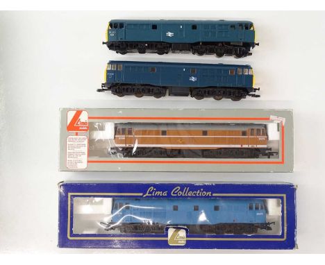A group of LIMA Class 31 diesel locomotives (one unboxed, and missing one buffer) together with another AIRFIX example for sp