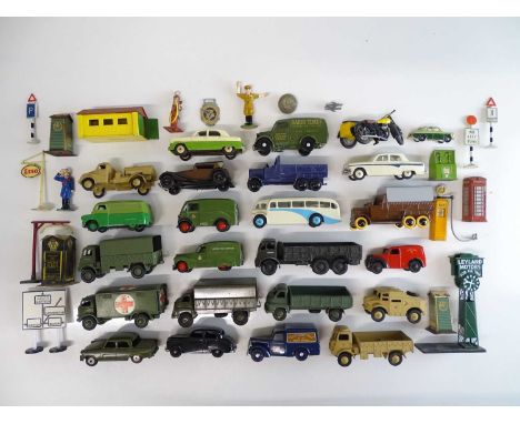 A group of vintage diecast cars, lorries and accessories mostly by DINKY - F/G, unboxed (Q)