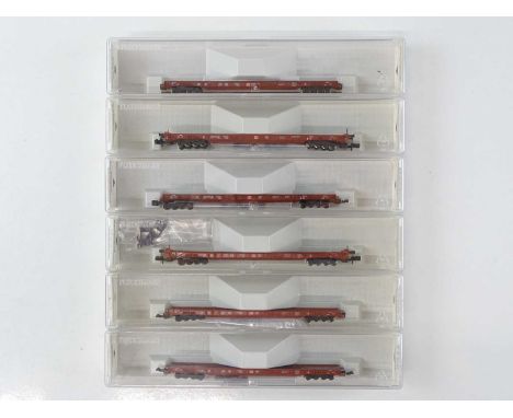 A group of German Outline N Gauge Rollende Landstrasse/Rolling Road lorry wagons by FLEISCHMANN - VG in G boxes (6)