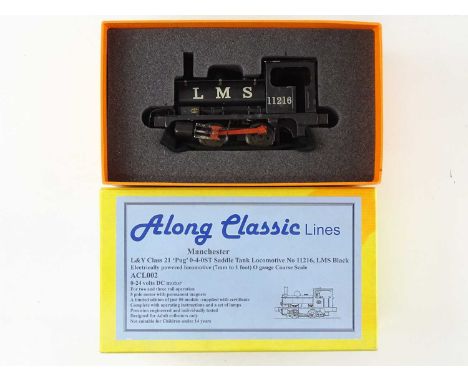 An ALONG CLASSIC LINES ACL 002 O Gauge Course Scale 2/3 rail L&amp;Y 'Pug' Saddle Tank steam tank locomotive in LMS Black Liv