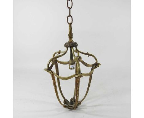A brass hanging lantern, 40cm highNo glass