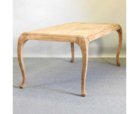 A light oak dining table, of rectangular shape, on cabriole legs198w x 96d x 79h cm