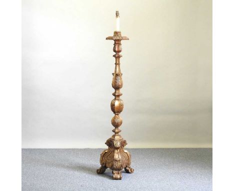 A gilt painted wooden standard lamp, in the form of a Venetian torchere, 168cm high