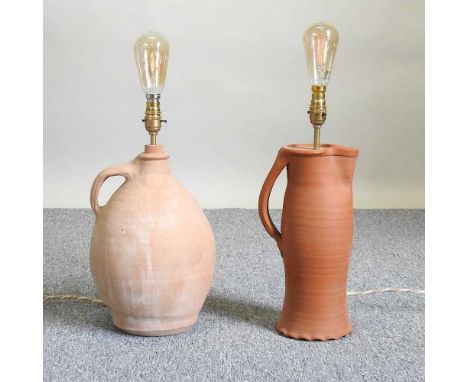 A terracotta table lamp, 40cm high, together with another similar (2)