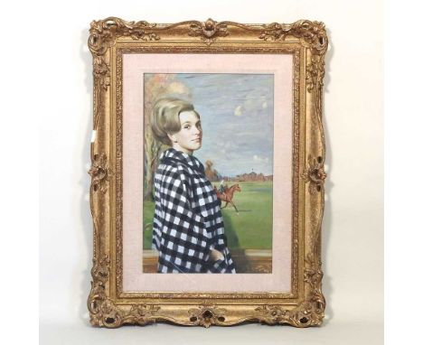 English school, 20th century, portrait of Sheila Mary Willcox (1936-2017) shown standing in front of a painting of herself wh