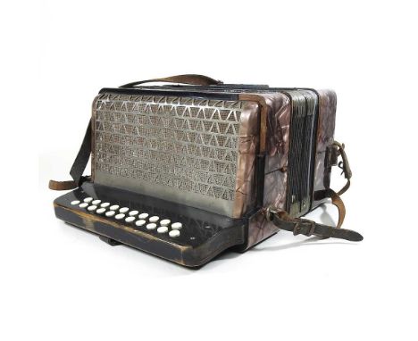 A mid 20th century Hohner piano accordion, 31cm wideOverall condition appears quite worn and dirty, but it does seem to play 