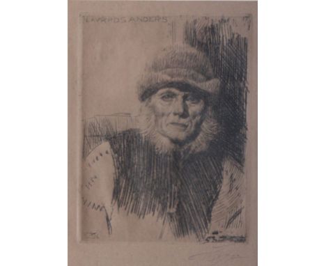 Anders Zorn (Swedish 1860-1920)Portrait of a manEtchingSigned in pencil lower right16 x 12cm Label verso Thomas Murray &amp; 