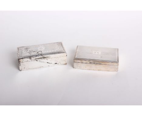 A silver cigar box, W &amp; W R, Birmingham, 1946, engine turned lid, centred by initials, together with another similar exam